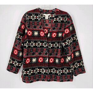 Talbots Petites M Cardigan Fleece Nordic Fair Isle Button Front V-Neck Sweater